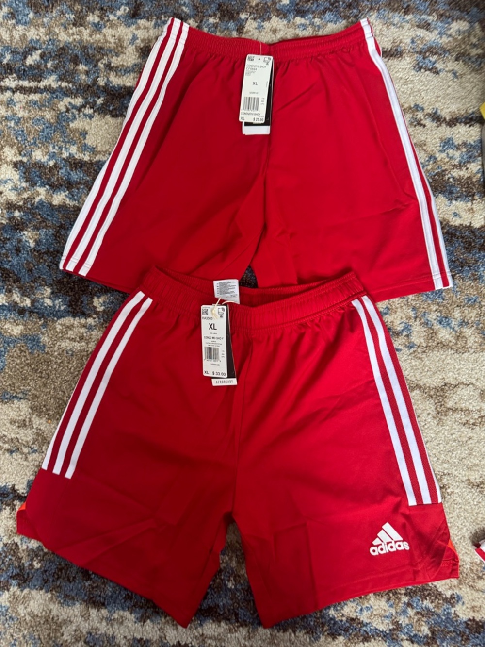 adidas Red Kids Athletic Shorts with White Stripes